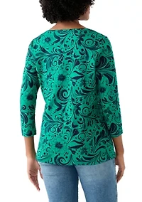 Women's 3/4 Sleeve V-Neck Printed T-Shirt