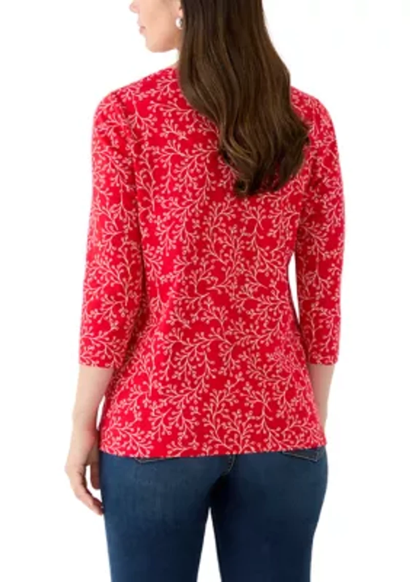 Women's 3/4 Sleeve V-Neck Printed T-Shirt