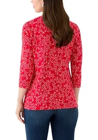 Women's 3/4 Sleeve V-Neck Printed T-Shirt