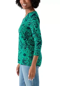 Women's 3/4 Sleeve V-Neck Printed T-Shirt