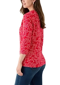 Women's 3/4 Sleeve V-Neck Printed T-Shirt