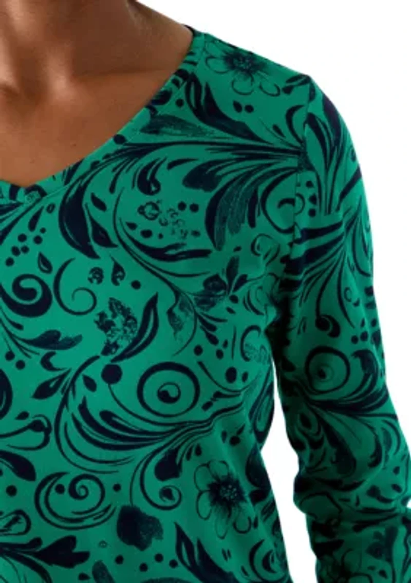 Women's 3/4 Sleeve V-Neck Printed T-Shirt