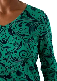 Women's 3/4 Sleeve V-Neck Printed T-Shirt