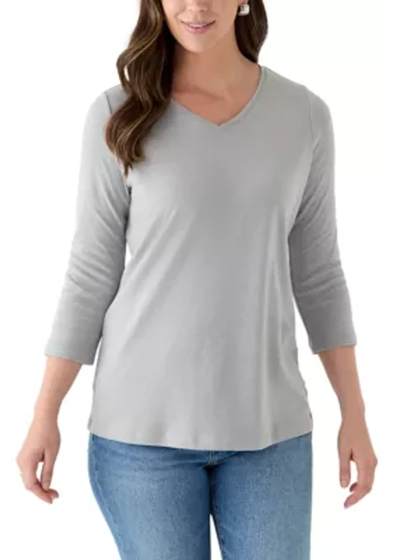 Women's Three-Quarter Sleeve V-Neck Heather Top