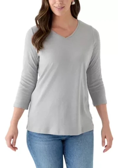 Women's Three-Quarter Sleeve V-Neck Heather Top