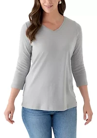 Women's Three-Quarter Sleeve V-Neck Heather Top