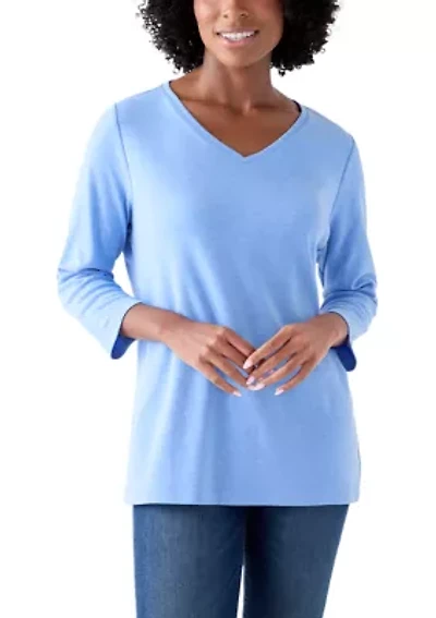 Women's Three-Quarter Sleeve V-Neck Heather Top