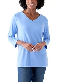 Women's Three-Quarter Sleeve V-Neck Heather Top