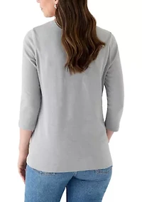 Women's Three-Quarter Sleeve V-Neck Heather Top