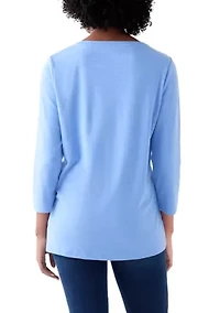 Women's Three-Quarter Sleeve V-Neck Heather Top