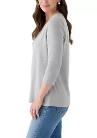 Women's Three-Quarter Sleeve V-Neck Heather Top