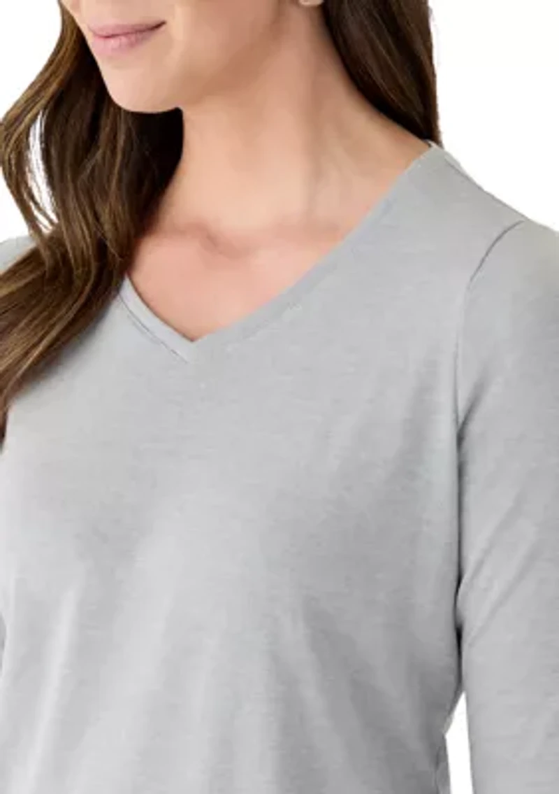 Women's Three-Quarter Sleeve V-Neck Heather Top