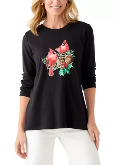 Women's Long Sleeve Christmas Postcard Graphic T-Shirt
