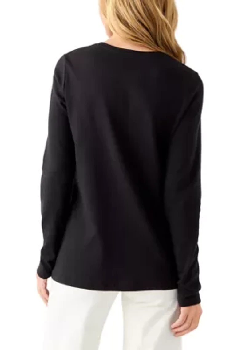 Women's Long Sleeve Christmas Postcard Graphic T-Shirt