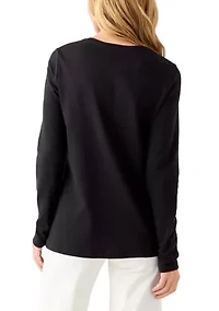 Women's Long Sleeve Christmas Postcard Graphic T-Shirt