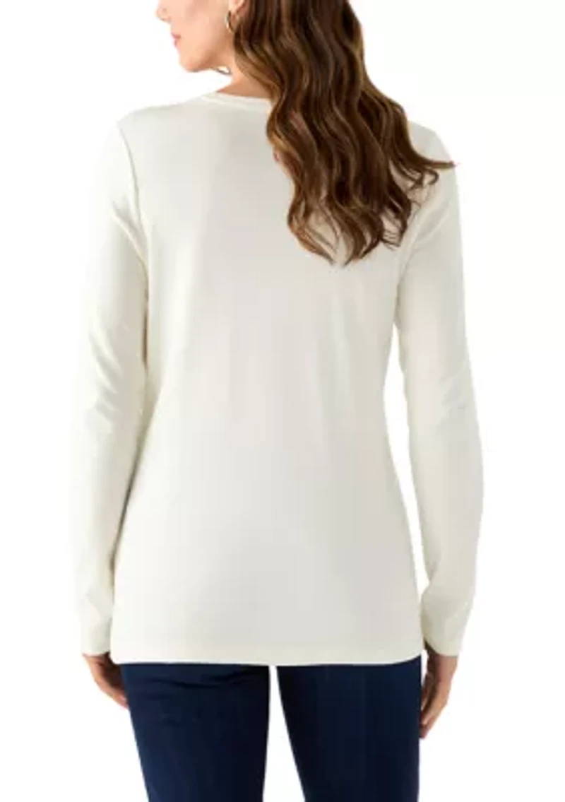 Women's Long Sleeve Christmas Postcard Graphic T-Shirt