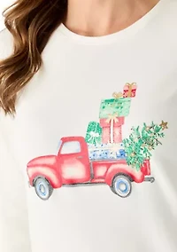 Women's Long Sleeve Christmas Postcard Graphic T-Shirt