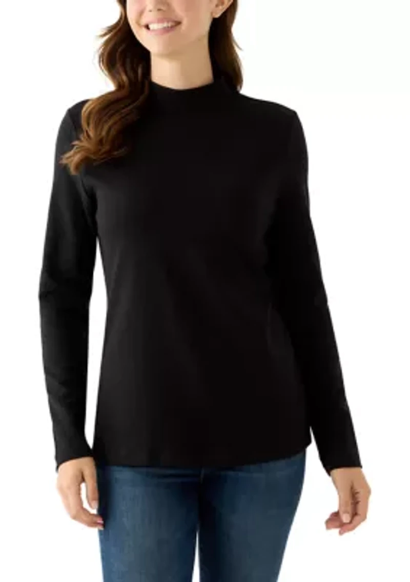 Women's Long Sleeve Mock Neck Knit Shirt