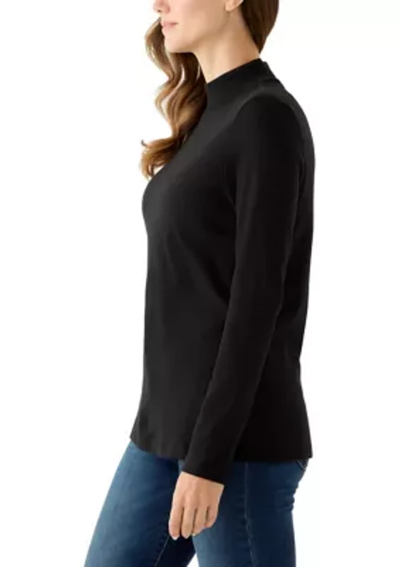 Women's Long Sleeve Mock Neck Knit Shirt