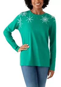 Women's Long Sleeve Crew Neck Printed T-Shirt