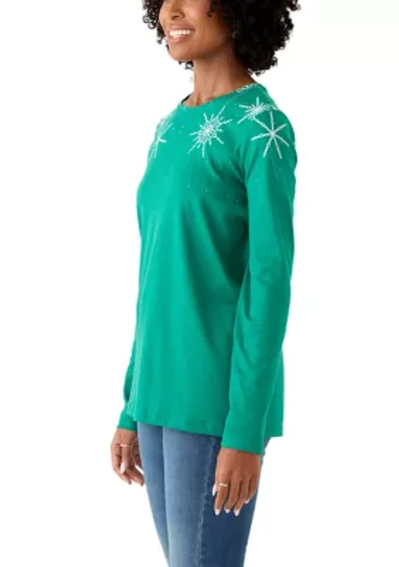 Women's Long Sleeve Crew Neck Printed T-Shirt