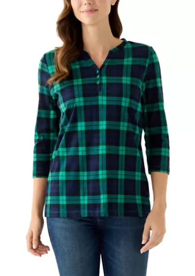 Women's 3/4 Henley Print Striped Top