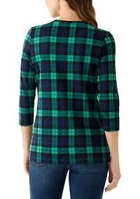 Women's 3/4 Henley Print Striped Top