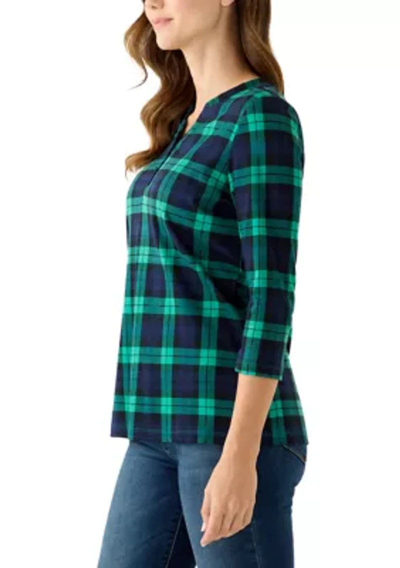 Women's 3/4 Henley Print Striped Top