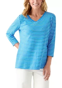 Women's 3/4 Sleeve V-Neck Striped Top
