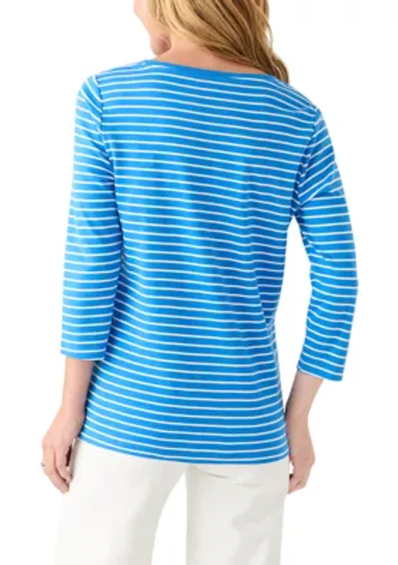 Women's 3/4 Sleeve V-Neck Striped Top