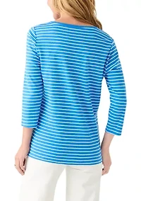 Women's 3/4 Sleeve V-Neck Striped Top