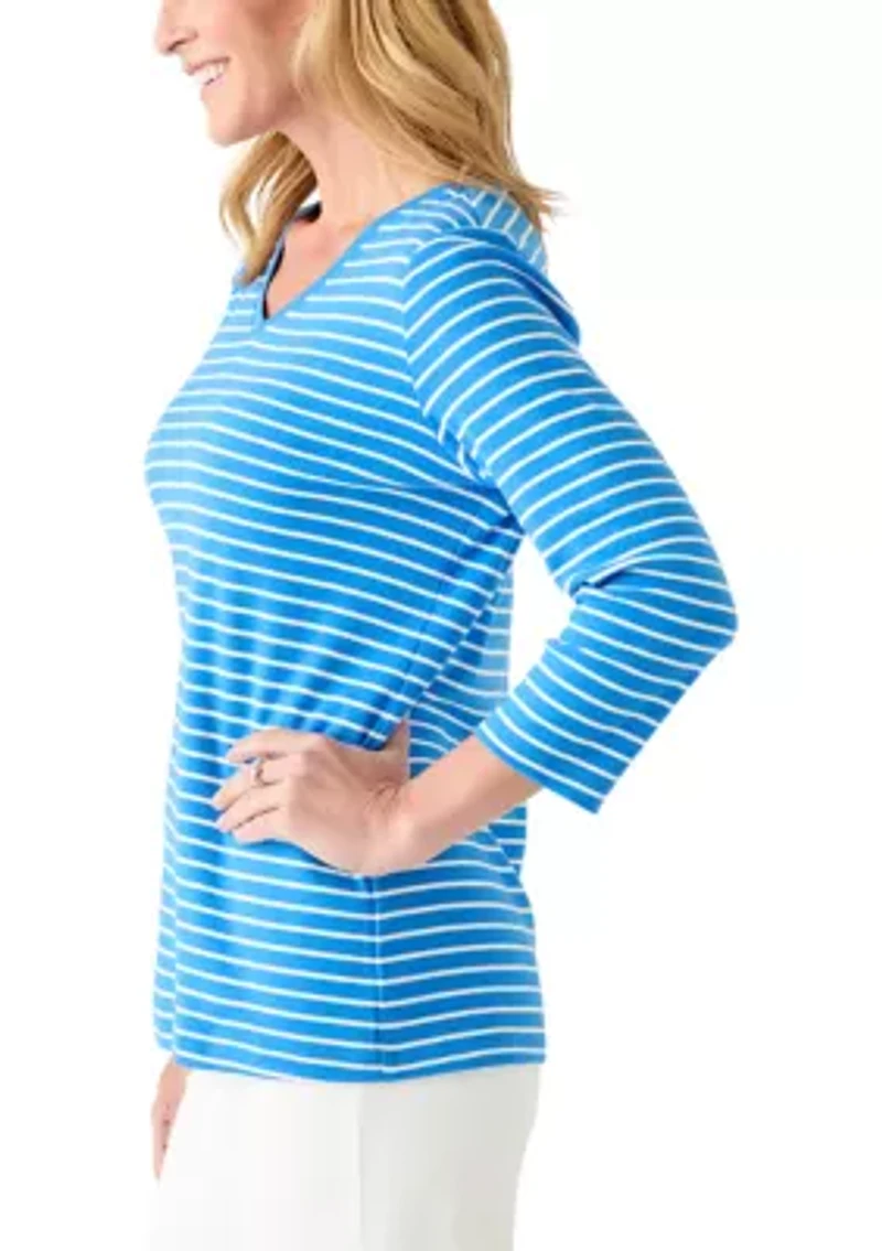 Women's 3/4 Sleeve V-Neck Striped Top