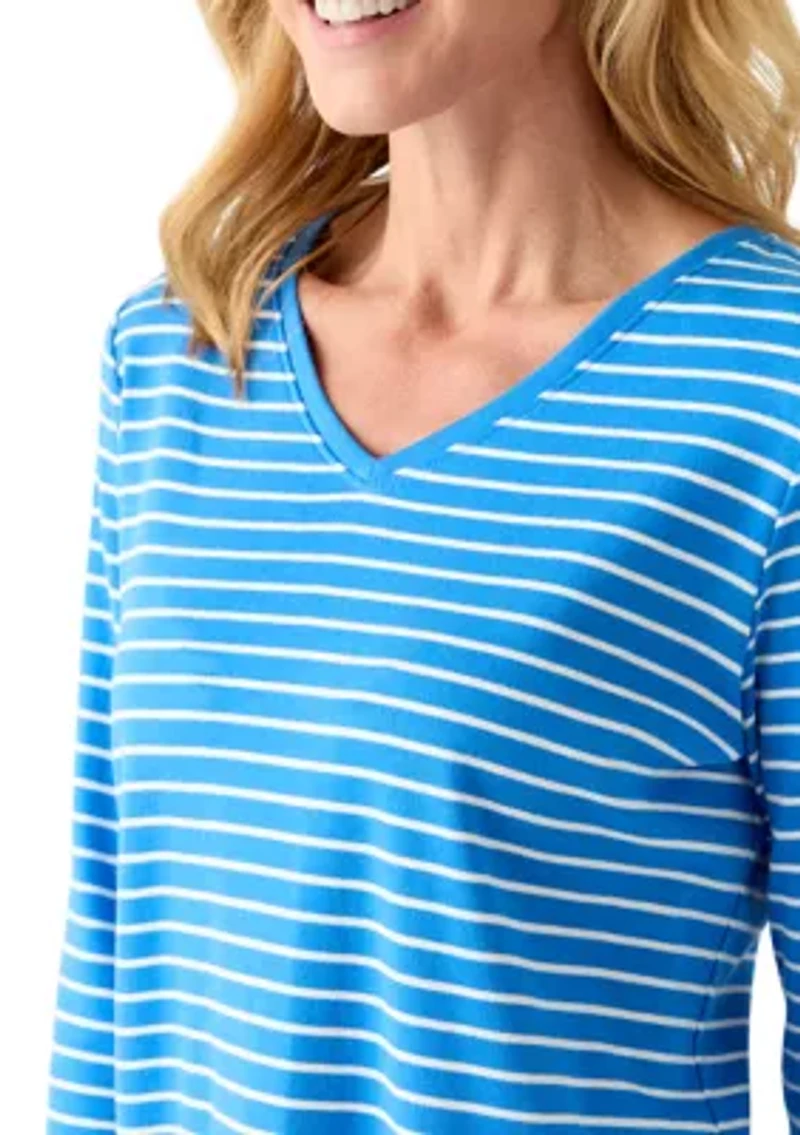 Women's 3/4 Sleeve V-Neck Striped Top