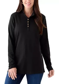 Women's Long Sleeve Henley Mock Neck Tunic T-Shirt