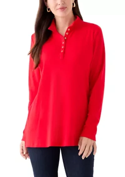 Women's Long Sleeve Henley Mock Neck Tunic T-Shirt