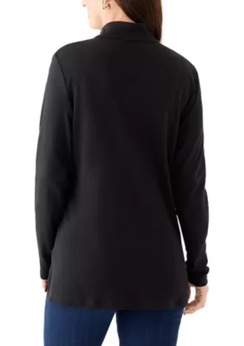 Women's Long Sleeve Henley Mock Neck Tunic T-Shirt