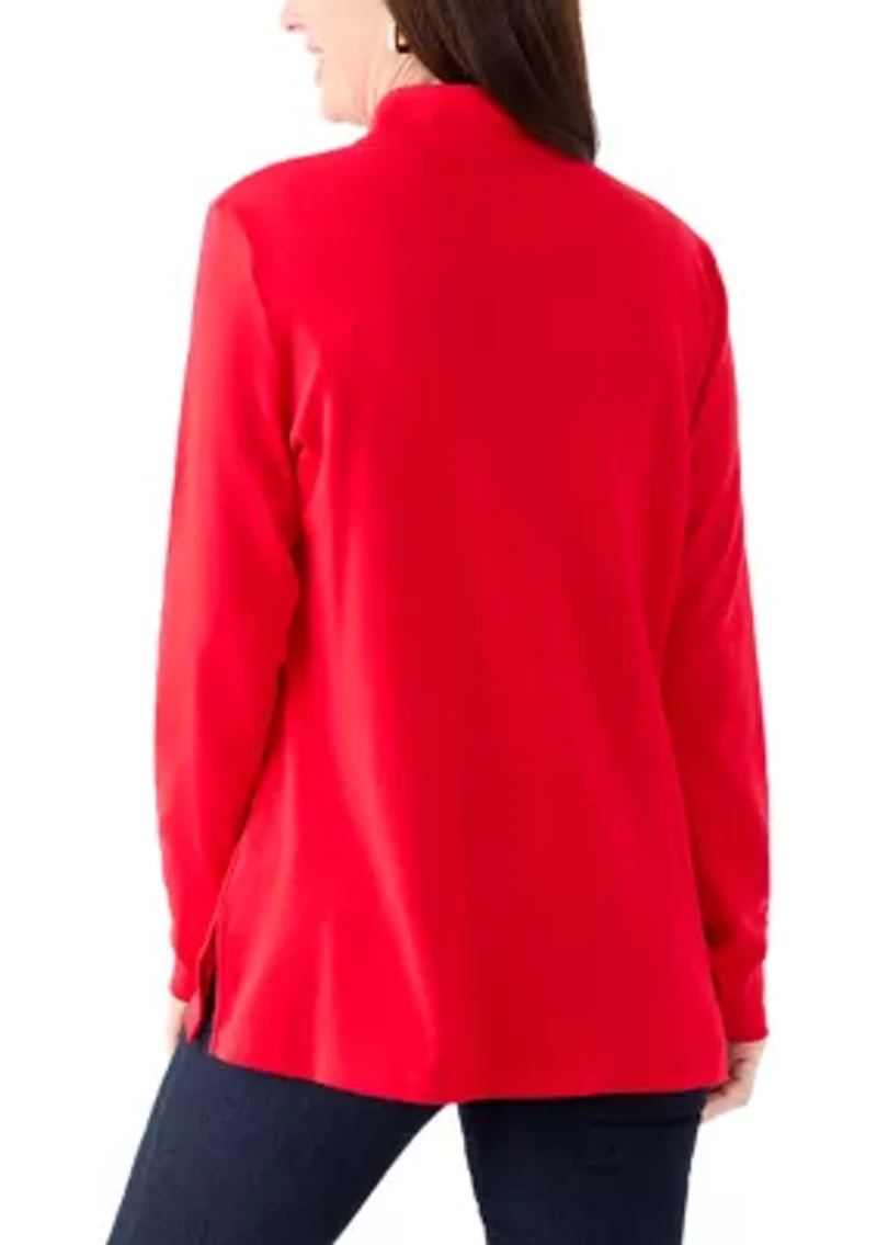 Women's Long Sleeve Henley Mock Neck Tunic T-Shirt