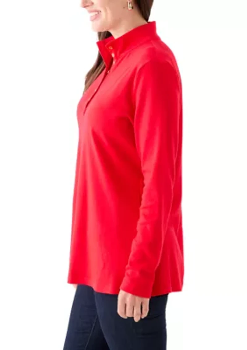 Women's Long Sleeve Henley Mock Neck Tunic T-Shirt
