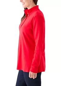 Women's Long Sleeve Henley Mock Neck Tunic T-Shirt