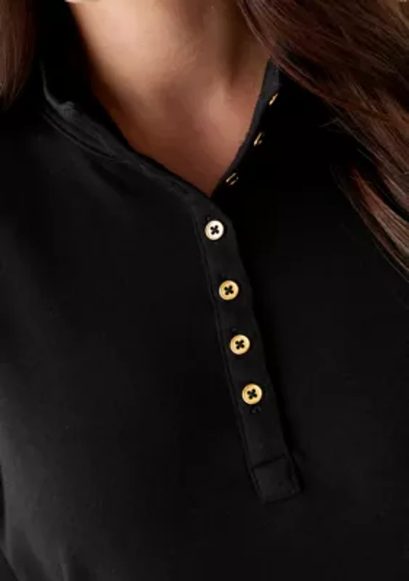 Women's Long Sleeve Henley Mock Neck Tunic T-Shirt