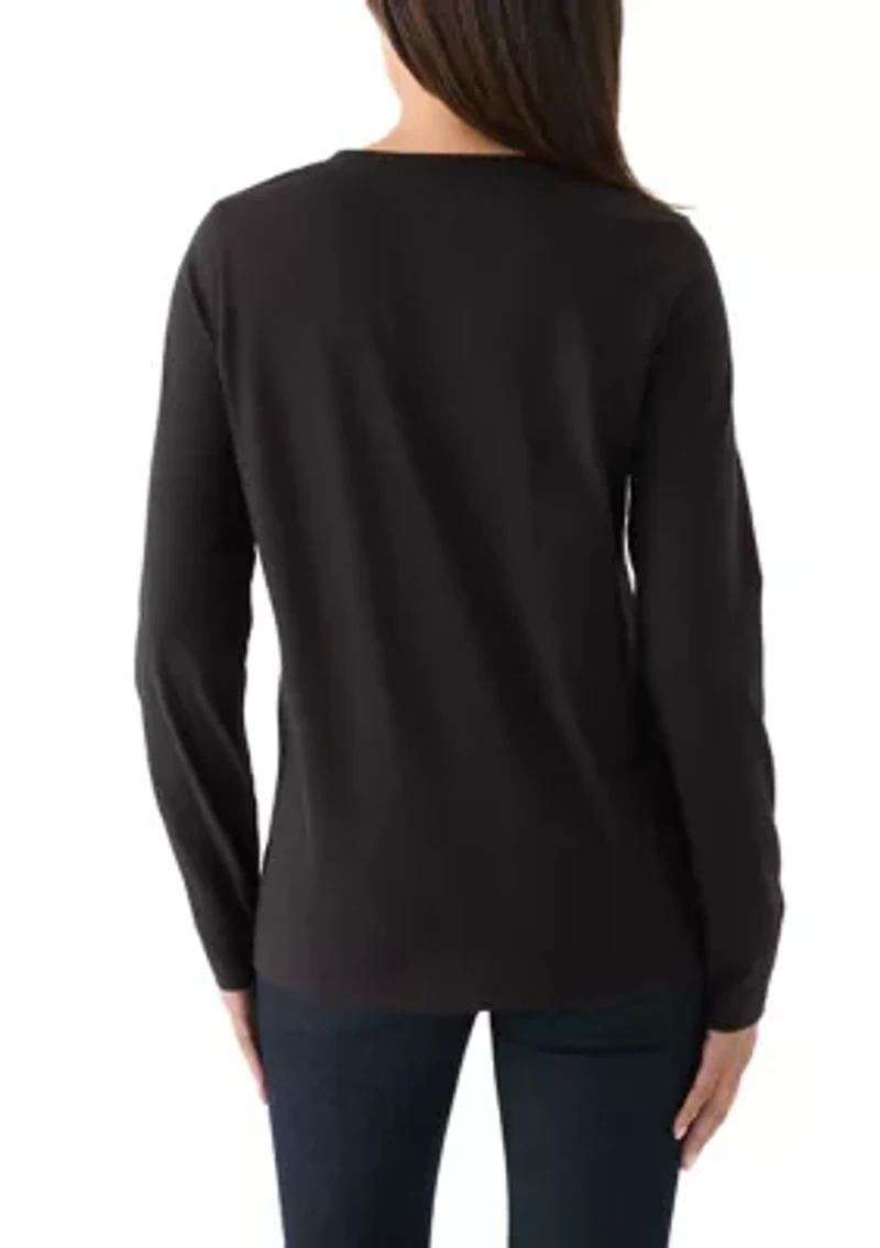 Women's Long Sleeve Embellished Neck T-Shirt