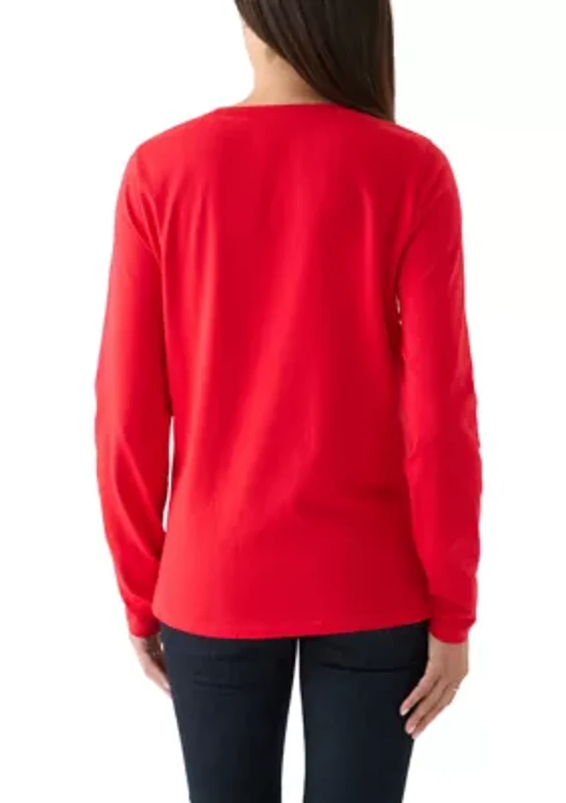 Women's Long Sleeve Embellished Neck T-Shirt