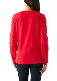 Women's Long Sleeve Embellished Neck T-Shirt