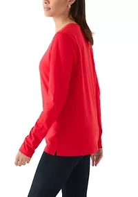 Women's Long Sleeve Embellished Neck T-Shirt