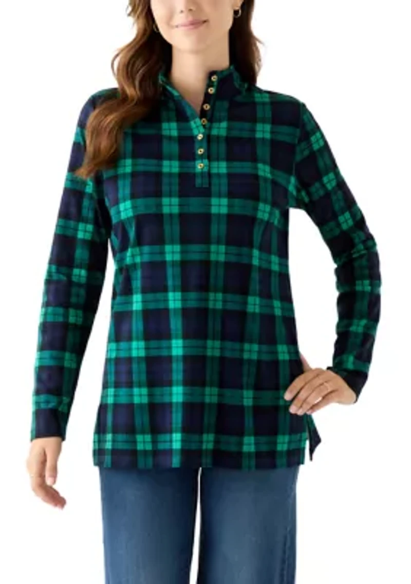 Women's Long Sleeve Henley Mock Neck Tunic Print