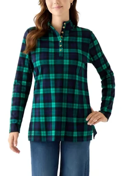 Women's Long Sleeve Henley Mock Neck Tunic Print