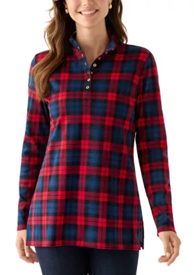 Women's Long Sleeve Henley Mock Neck Tunic Print