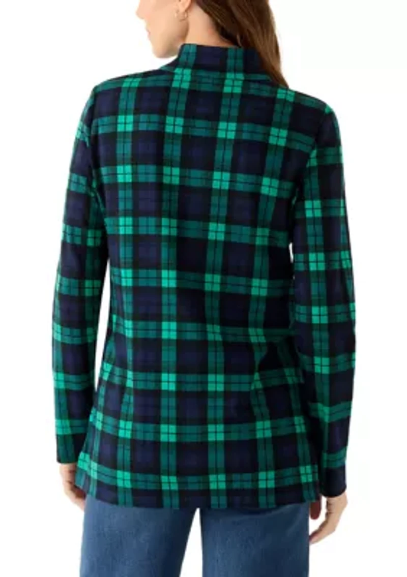 Women's Long Sleeve Henley Mock Neck Tunic Print
