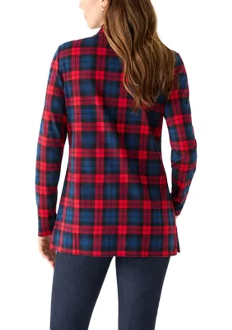 Women's Long Sleeve Henley Mock Neck Tunic Print