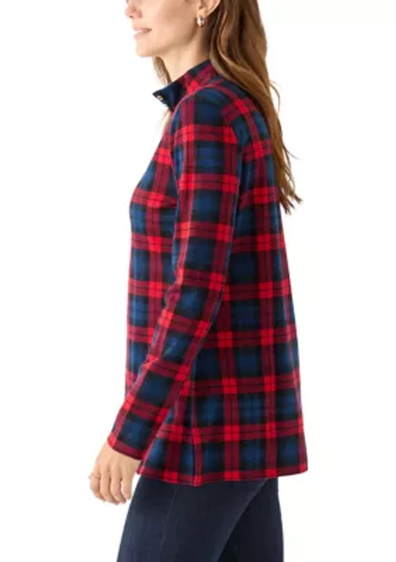 Women's Long Sleeve Henley Mock Neck Tunic Print